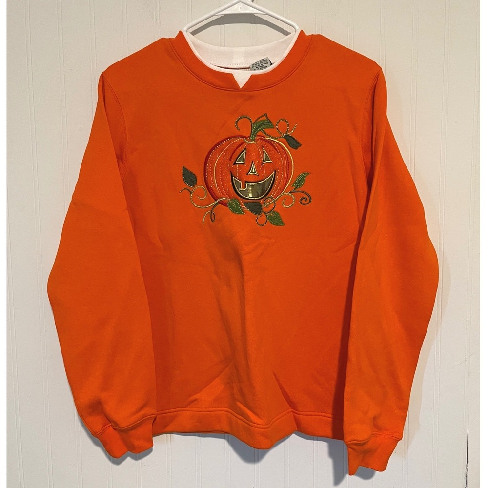White Stag Sweatshirt Womens Small 4/6 Orange NWT Halloween Embroidered Pumpkin
